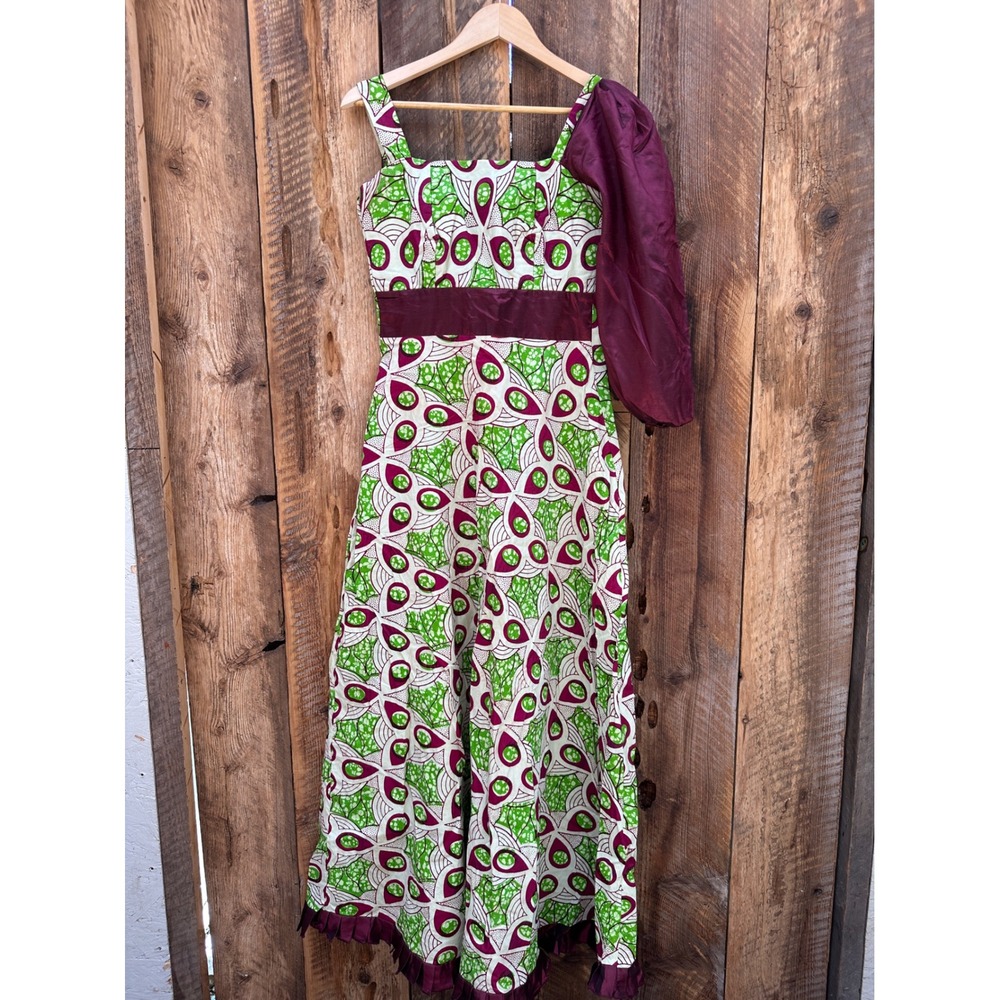Handmade VTG Ankara Print Maxi S/M One Shoulder Puff Sleeve Boho Afro Festival